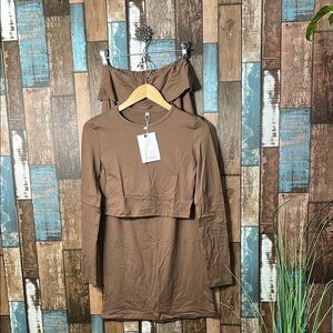 Brown Long Sleeve Women's Top and skirt set